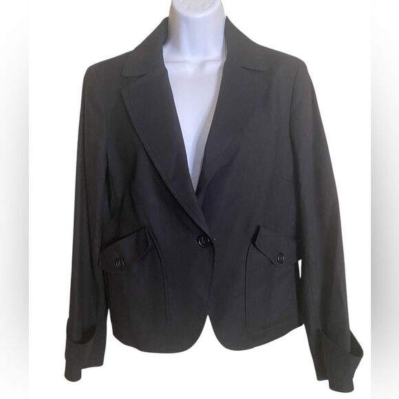 Talbots SZ 8 Equestrian Black Linen Cotton Blend Blazer Unique Double Pockets - Picture 2 of 10
